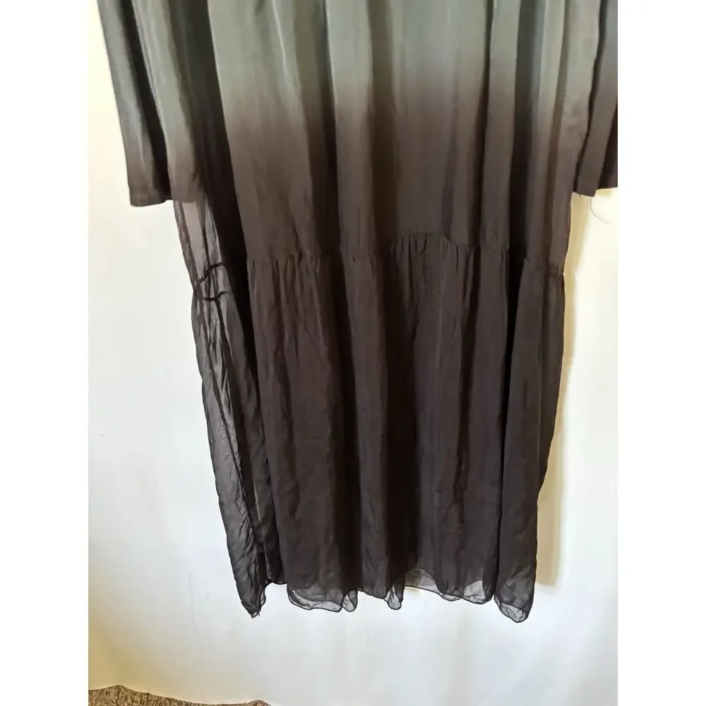 Scandal Womens Dress Medium Italy Silk Blend Long Sleeve Aline Maxi Long Gray